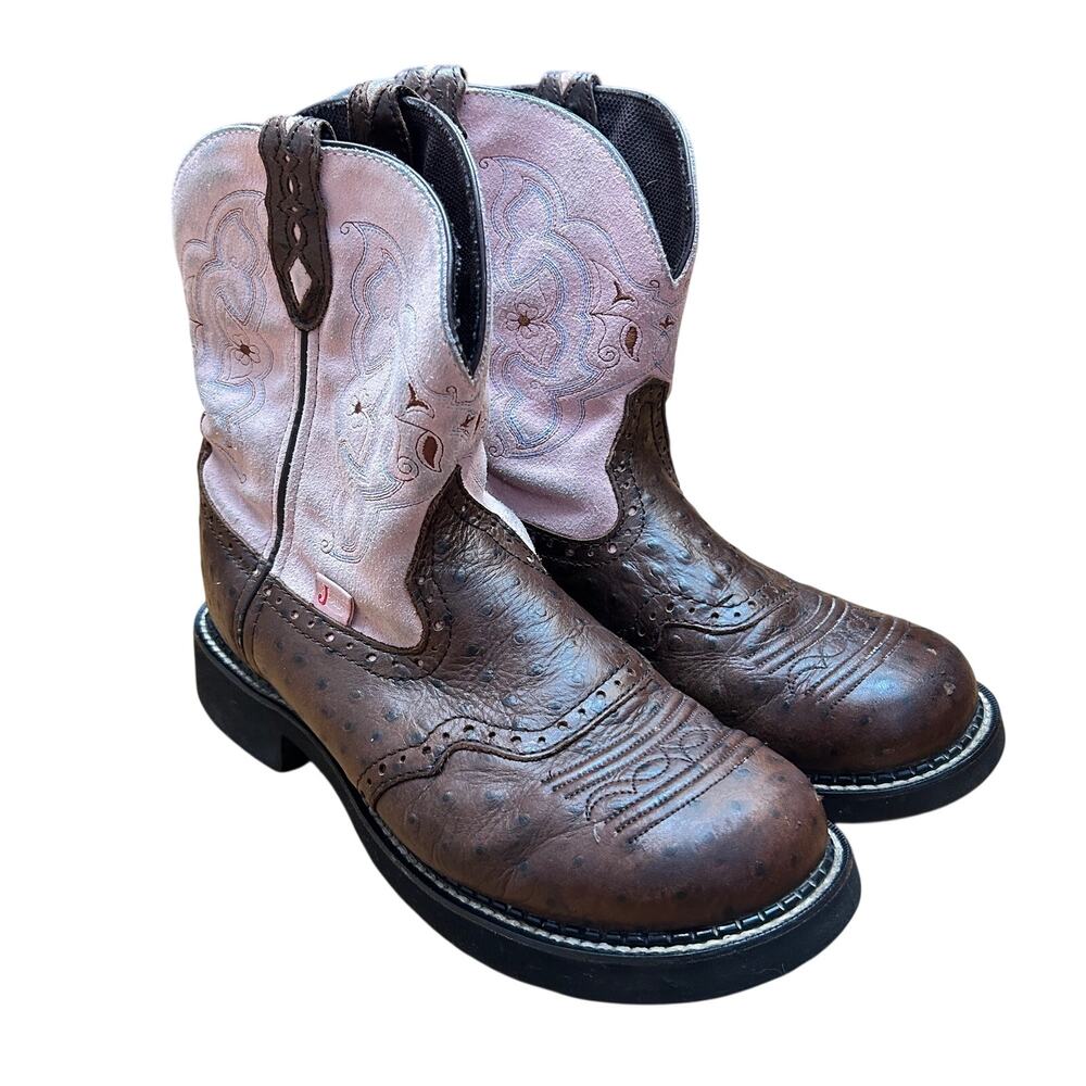 Justin Gypsy Women’s 10 Boots Round Toe Western Cowgirl Brown Pink Rodeo Cowboy
